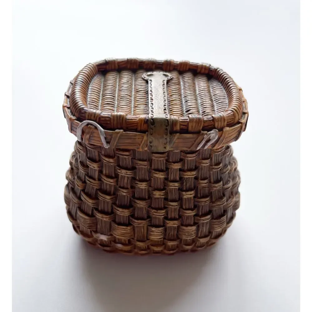 Vintage Ganz Ceramic Fishing Basket Trinket Box Removeable Lid